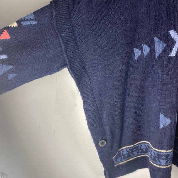 J. Jill Poncho Style Sweater Cowl Neck Aztec Southwestern Blue Large Petite - Picture 6 of 9